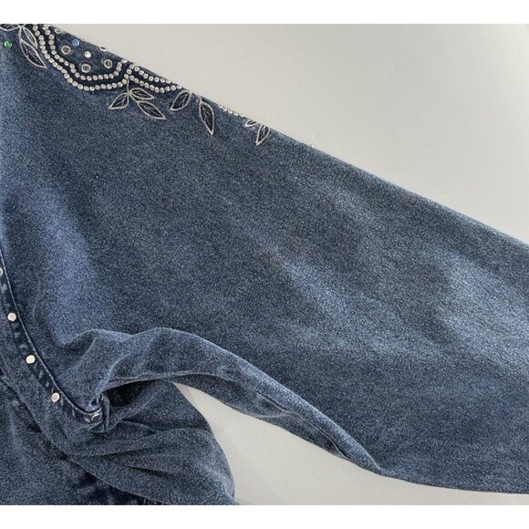 Vtg Side Roll Studded Embroidered Jacket Denim Studded Pocket Button One Sz Flaw - Picture 14 of 16